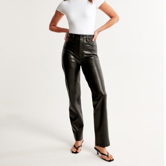 Abercrombie & Fitch Pants - Abercrombie & Fitch Curve Love Vegan Leather 90s Straight Pant (Size 10, Black)